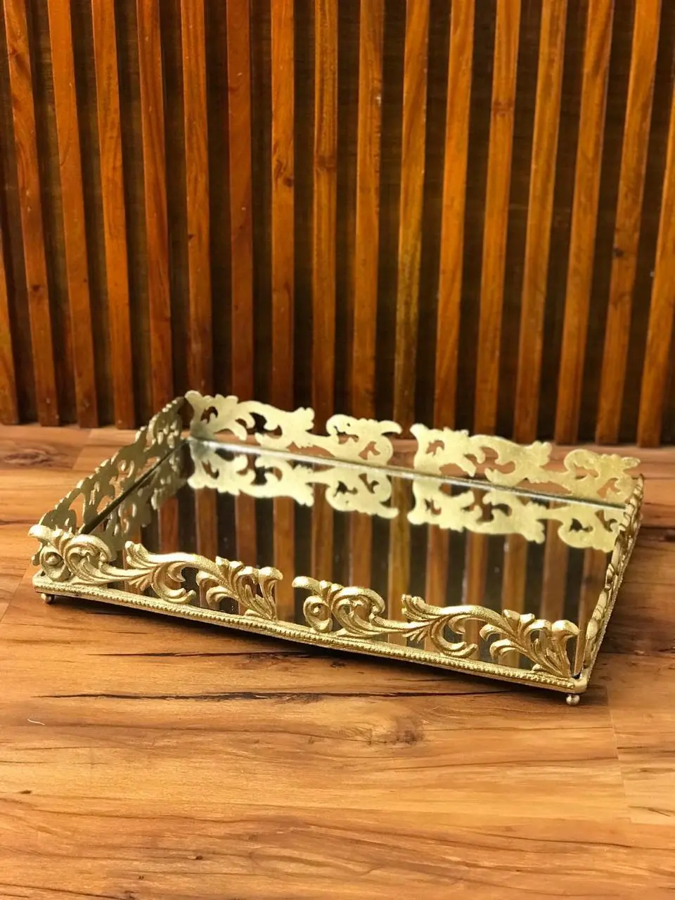 Gold Metal Decorative Tray — Handcrafted Export Product by NXTGENEXPORTS, Moradabad